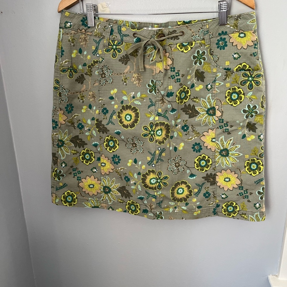 Christopher & Banks Green and Yellow Mini Pencil Skirt with Tie Front